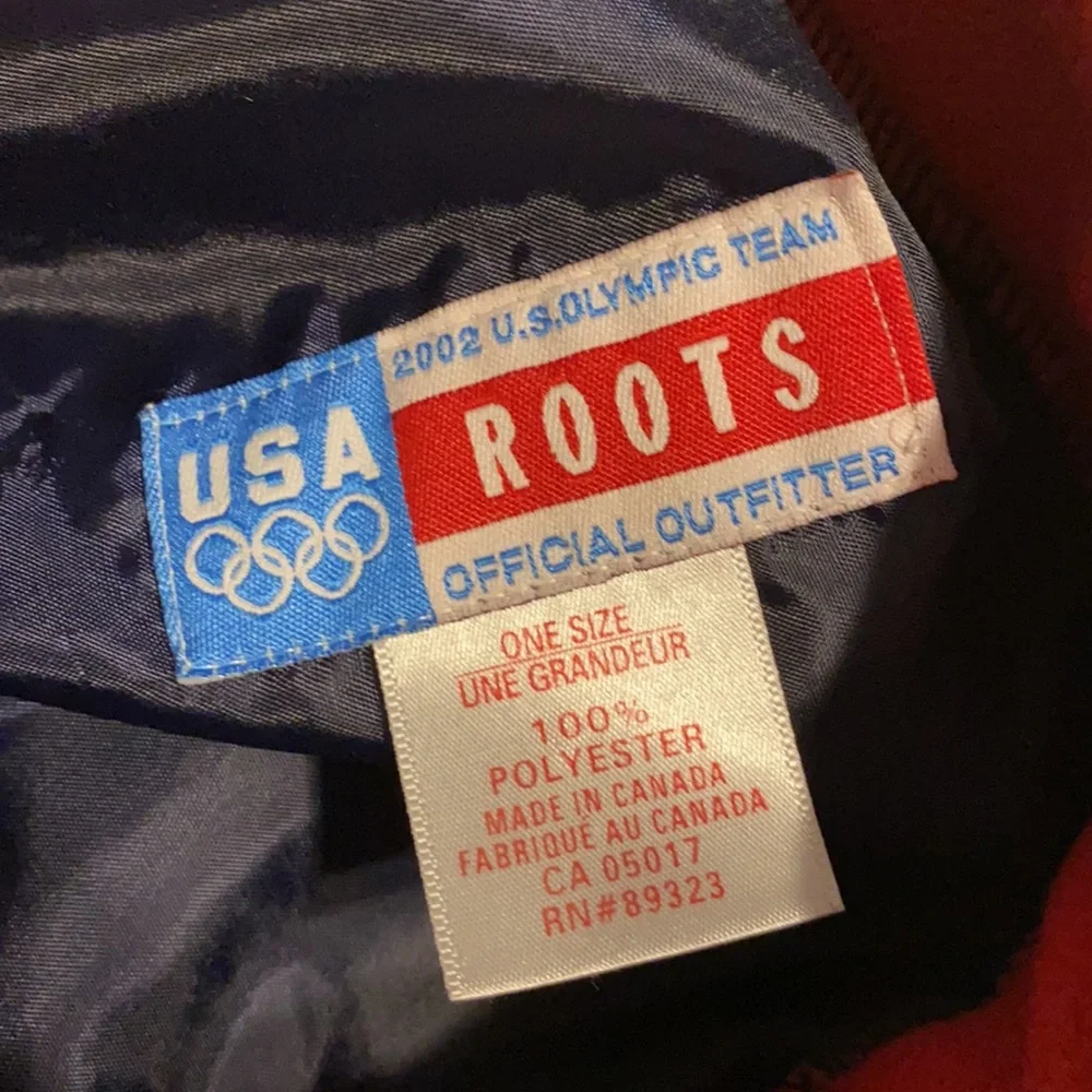 Roots USA Olympic red and blue beanie fleece pull to tighten